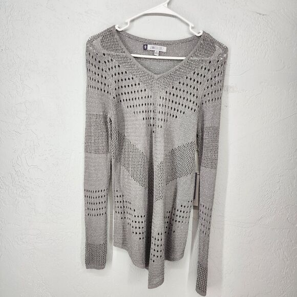 Jennifer Lopez Silver Gray Metallic Knit Sweater Size Medium NWT - Picture 1 of 6